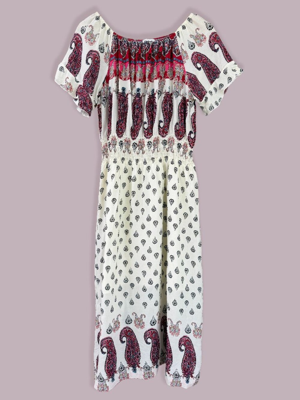 ☀️ Kindred Paisley Boho Maxi Dress Smocked Waist Size M